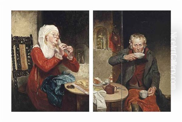 Tea Time; And The Fine Thread (pair) Oil Painting by Michael William Sharp