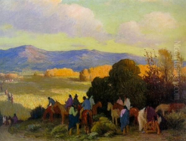 Rabbit Hunt, Taos Valley Oil Painting by John Sharpe