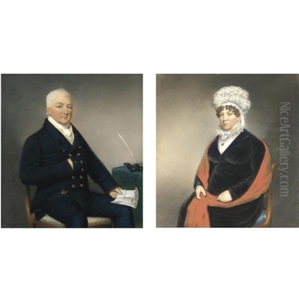 Portrait Of Lt. Col. James Coleridge (+ His Wife Frances Duke Taylor, Mrs. Coleridge; Pair) Oil Painting by James Sharples