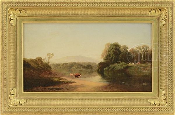 Panoramic Landscape With Cows By A River by Aaron Draper Shattuck