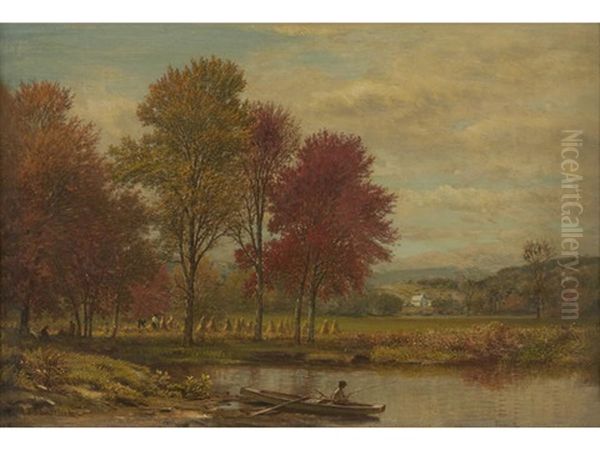 Autumn Landscape With Lake Oil Painting by Aaron Draper Shattuck