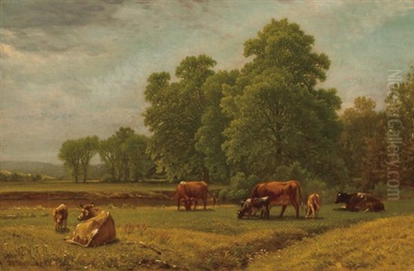 Summer Landscape With Cattle Oil Painting by Aaron Draper Shattuck