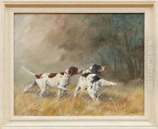 Bird Dogs At The Point Oil Painting by Oliver R. Shattuck