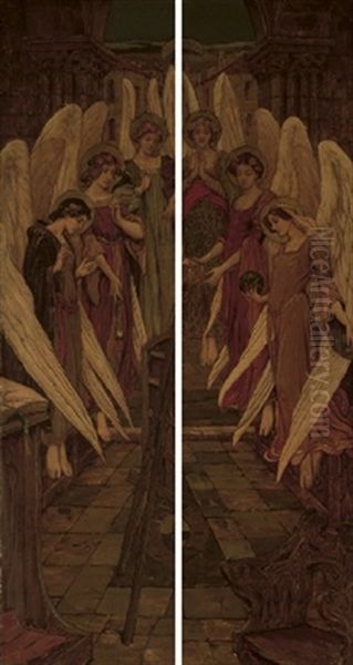 Angels In A Basilica (+ Another; 2 Works) Oil Painting by John Byam Shaw