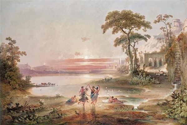 Dancing Nymphs Beside The Bay Of Naples Oil Painting by Joshua Shaw