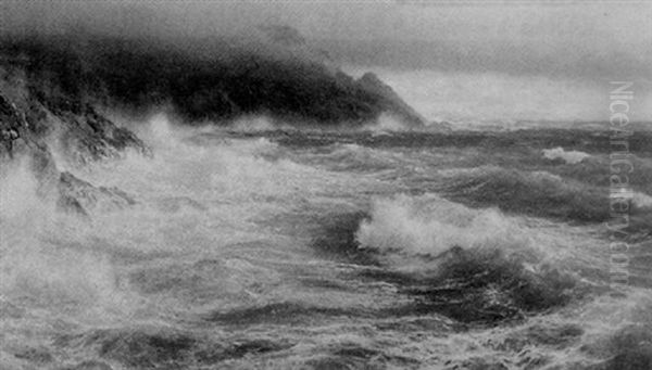 Choppy Seas In A Coastal Inlet Oil Painting by Walter James Shaw