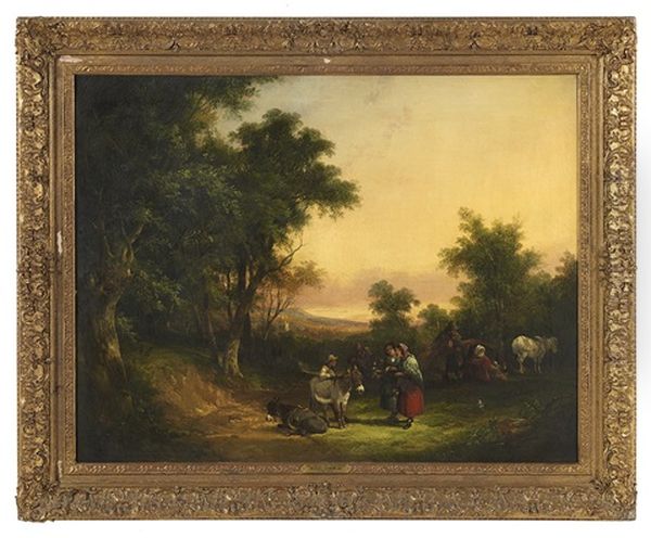 The Village Meeting Place Oil Painting by William Shayer the Elder