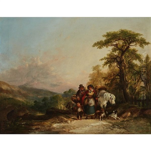 A Travelling Family With Their Pony And Dogs Oil Painting by William Shayer the Elder