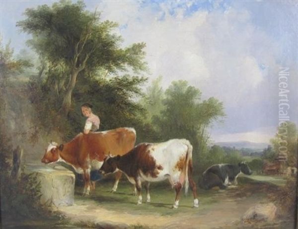 A Rustic Scene With A Milkmaid And Cattle Oil Painting by William Shayer the Elder