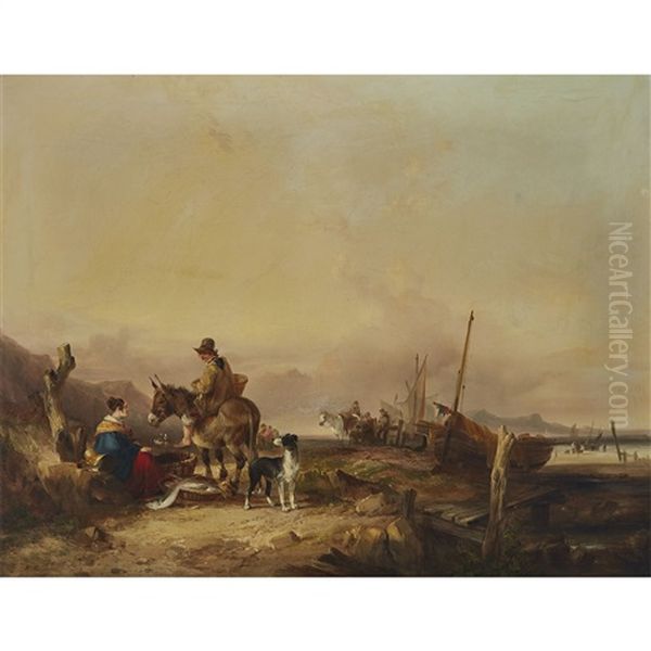 The Fish Seller, Isle Of Wight Oil Painting by William Shayer the Elder