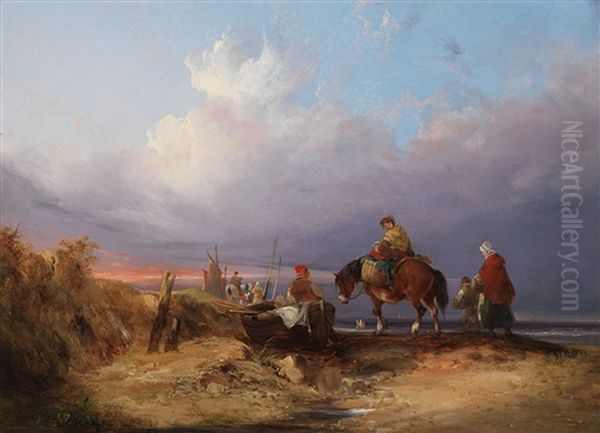 Fisher Folk Oil Painting by William Shayer the Elder