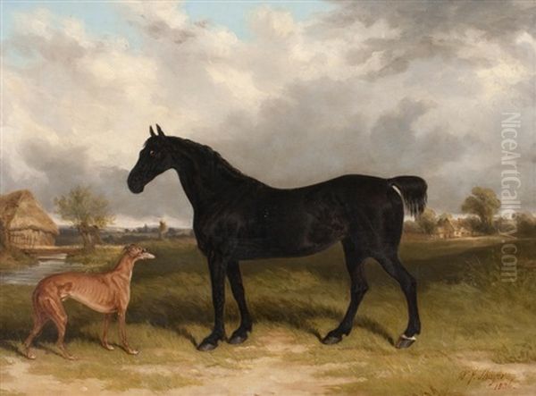 Whippet And Black Cob Oil Painting by William Shayer the Elder