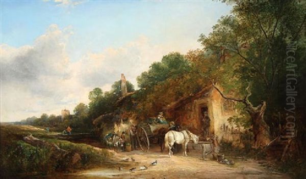 The Halfway House Oil Painting by William Shayer the Elder