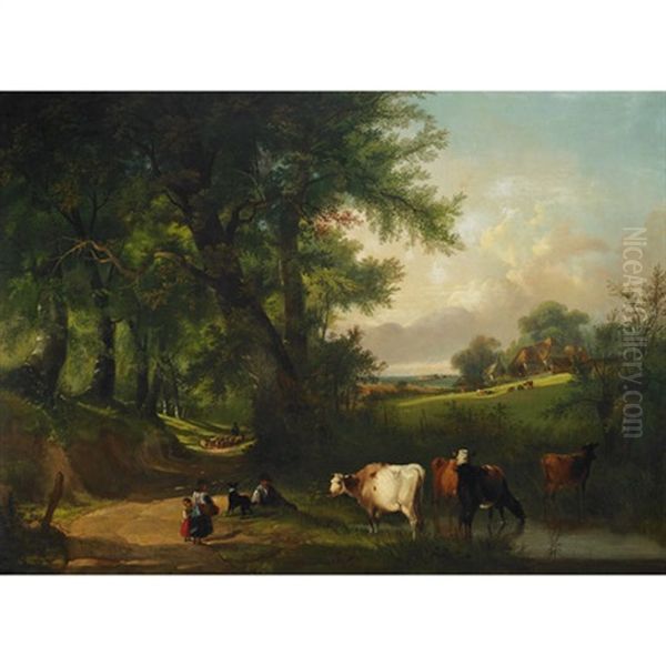 Rustic Scene In A Wooded Glade Oil Painting by Charles Shayer