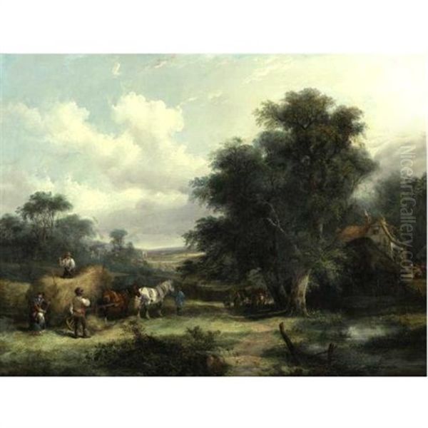 Haymaking On The Isle Of Wight Oil Painting by Charles Shayer