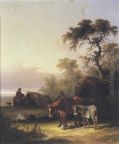 A Gypsy Encampment Oil Painting by Charles Shayer