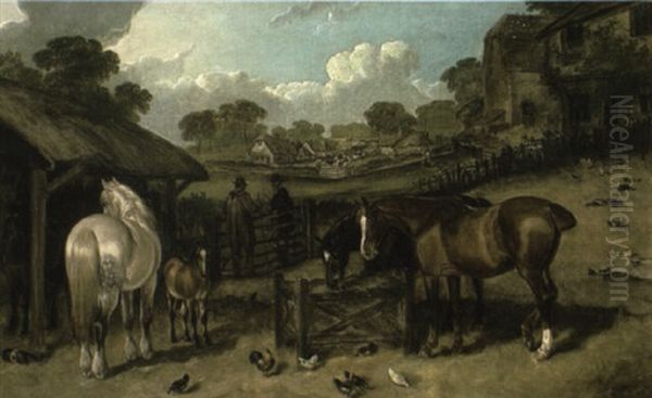 A Straw Yard Oil Painting by Charles Shayer