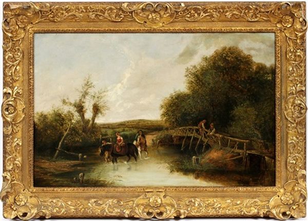 River Landscape With Figures Oil Painting by William Joseph Shayer