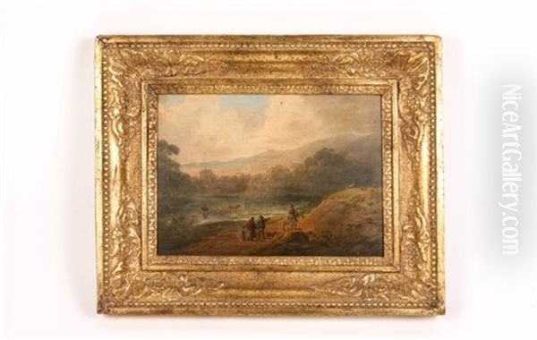 Landscape With Figures By Water Oil Painting by William Joseph Shayer