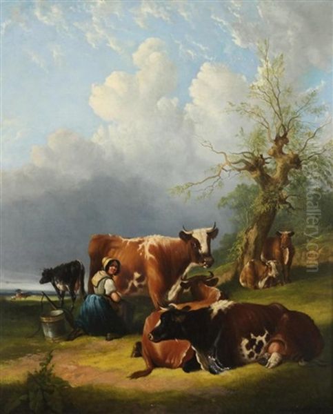 Milking Time Oil Painting by William Joseph Shayer