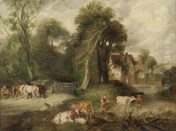 Farm Yard In Surrey Oil Painting by William Joseph Shayer