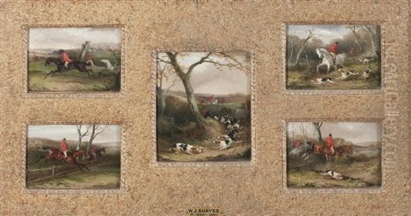 Set Of Five Fox Hunting Vignettes The Largest Oil Painting by William Joseph Shayer