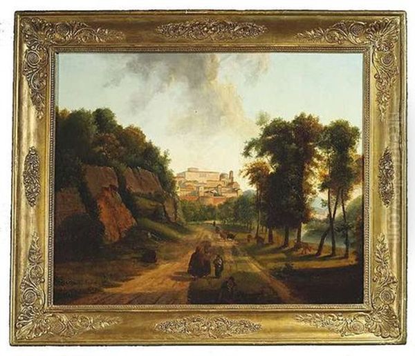 Italienische Flusslandschaft Mit Der Ansicht Einer Idealen Stadt Auf Einer Anhohe Oil Painting by Sylvester Shchedrin