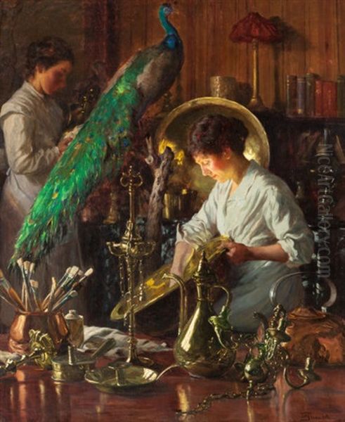 Polishing Middle-eastern Metalware Oil Painting by Thomas Frederick Mason Sheard