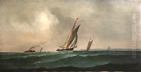 Sailboats Outside San Francisco Bay Oil Painting by Charles Dyer Shed