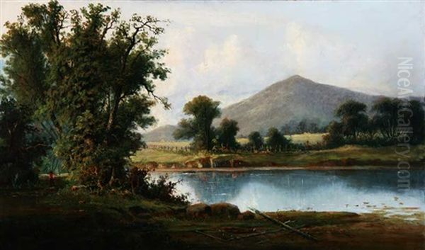 River Landscape With Mt. Tamalpais In The Distance Oil Painting by Charles Dyer Shed