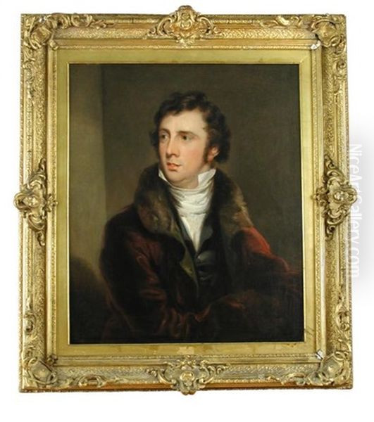 Portrait Of A Gentleman, In A Fur-lined Red Jacket Oil Painting by Sir Martin Archer Shee