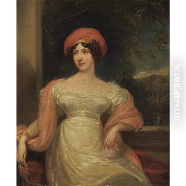 Portrait Of A Young Beauty In A Pink Hat And Shawl Oil Painting by Sir Martin Archer Shee