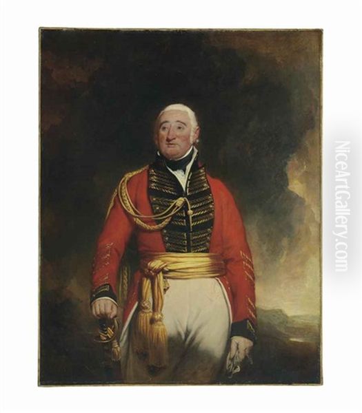 Portrait Of Lieutenant General Daniel Burr (1749-1828), Standing Three-quarter Length, In A Red Uniform Oil Painting by Sir Martin Archer Shee