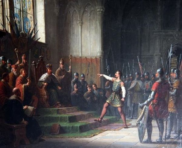 Richard The Lionheart Before The German Court At Worms Oil Painting by Andrew Sheerbaum