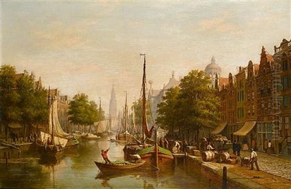 Canal Scene, Amsterdam Oil Painting by Andrew Sheerboom