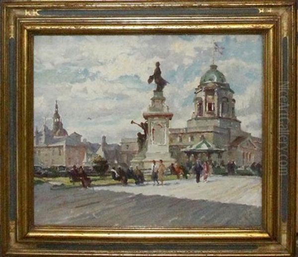 Champlain Monument And Post Office Quebec Oil Painting by Glenn C. Sheffer