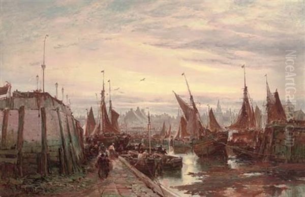 Liverpool Docks (collab. W/samuel Bough) Oil Painting by George Sheffield