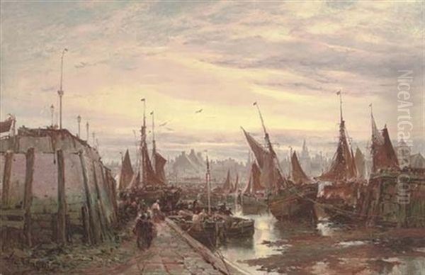 Liverpool Docks (collab. W/samuel Bough) Oil Painting by George Sheffield