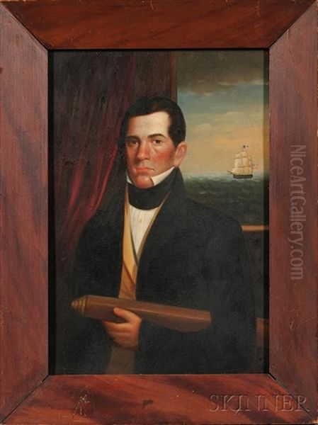 Portrait Of A Sea Captain With An American Vessel Oil Painting by Isaac Sheffield