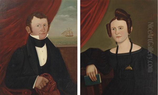 Captain Joseph Taylor (+ Catherine Fullington; Pair) Oil Painting by Isaac Sheffield