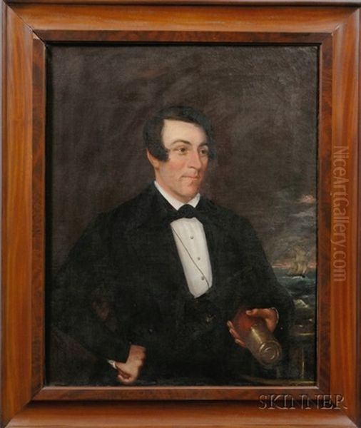 Portrait Of Captain Gray Of New London, Connecticut (+ Portrait Of Sara Gray; Pair) Oil Painting by Isaac Sheffield