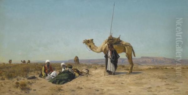 Rest In The Syrian Desert Oil Painting by Eugen Felix Prosper Bracht