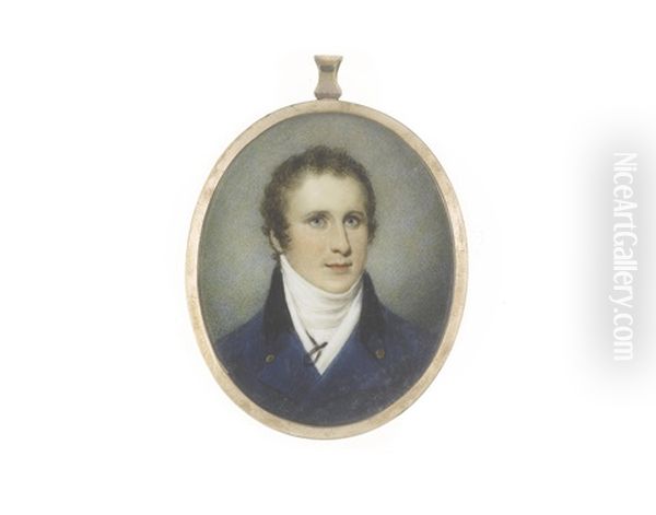 George Evans-freke, Mp (1772-1829), Wearing Blue Coat With Brass Buttons And Black Collar, White Waistcoat, Chemise And Stock, Black Ribbon Necktie Oil Painting by Samuel Shelley