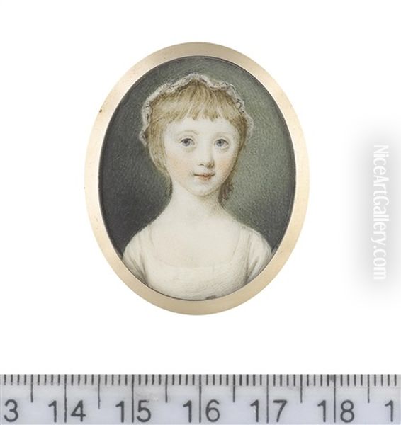 Mary, 3rd Countess Of Courtown (1769-1823), When Lady Mary Montagu Scott, Wearing White Dress, Her Blonde Hair Worn Short Beneath A Frilled Lace Cap Oil Painting by Samuel Shelley