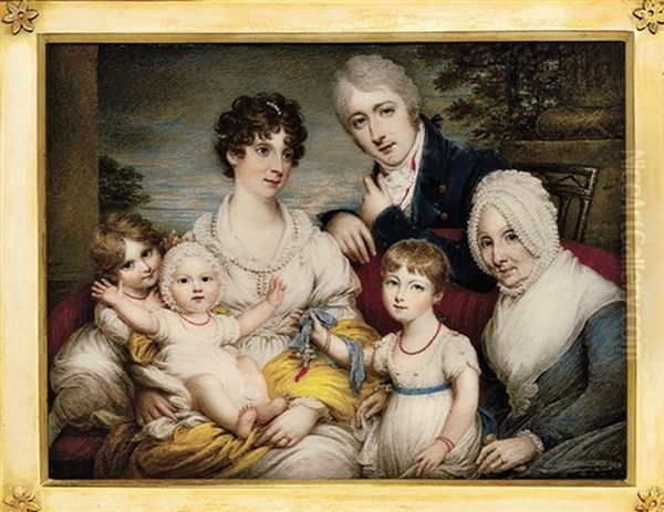 A Family Scene Oil Painting by Samuel Shelley