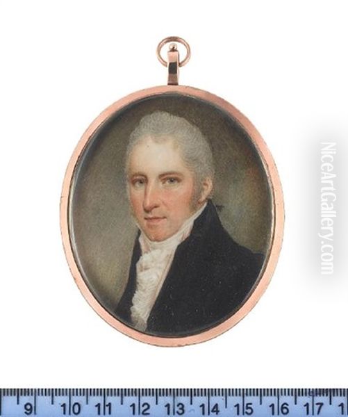 A Gentleman, Wearing Black Coat, White Chemise And White Stock Oil Painting by Samuel Shelley