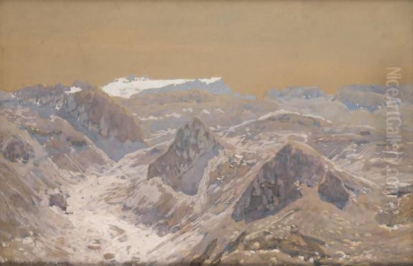 Montagnes Enneigees Oil Painting by Eugen Felix Prosper Bracht