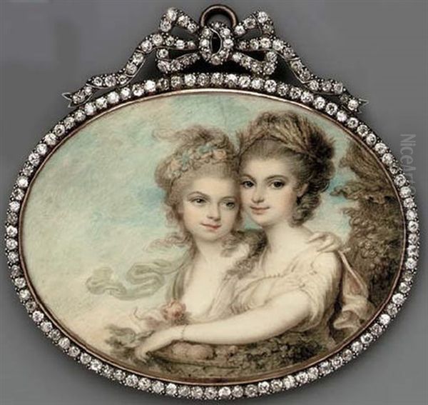 The Aston Sisters: Lady Legard And Mrs. Hedges As Flora And Ceres, Their Arms Around One Another Oil Painting by Samuel Shelley