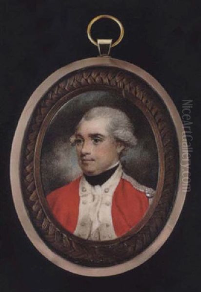 An Infantry Officer With Powdered Hair En Queue, Wearing Scarlet Uniform, Black Stock And White Cravat Oil Painting by Samuel Shelley