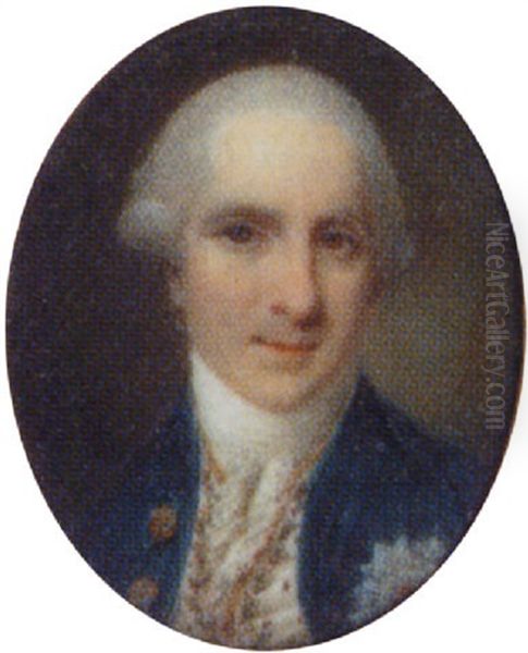 A Gentleman, Powdered Hair En Queue, Wearing A Blue Coat With Order Oil Painting by Samuel Shelley